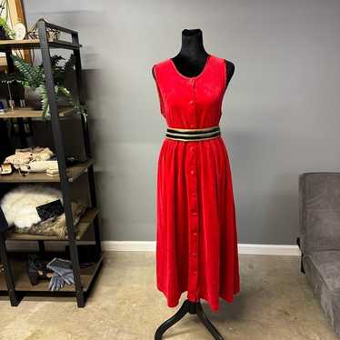 Vintage Fads red velvet button front dress women'… - image 1