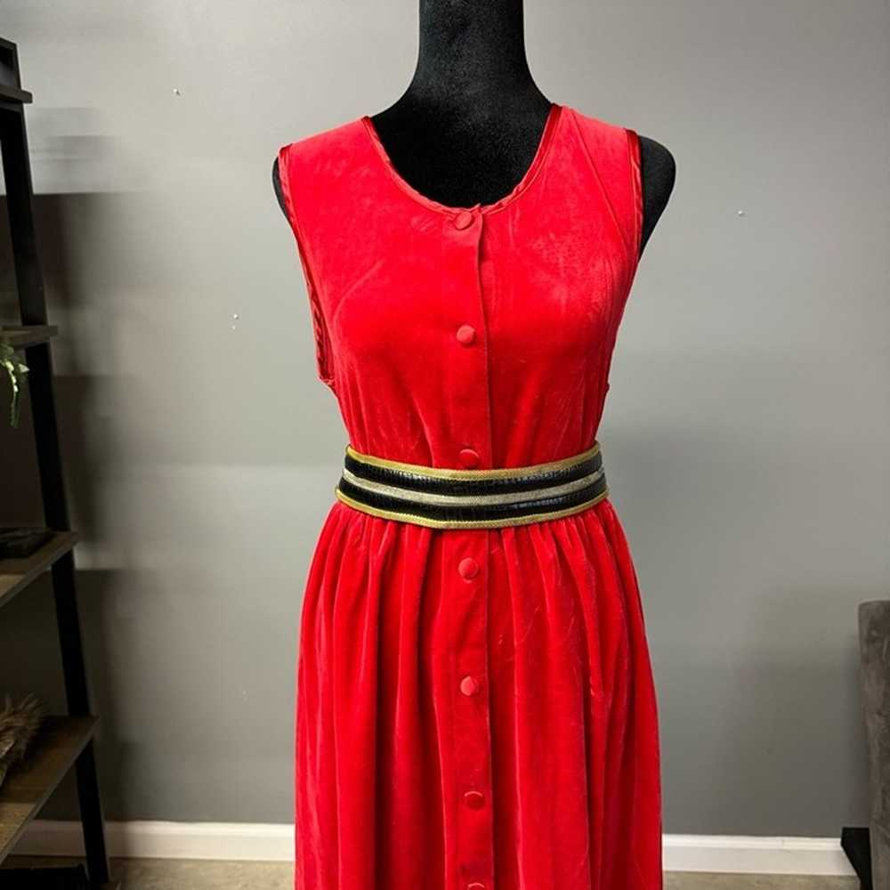 Vintage Fads red velvet button front dress women'… - image 2