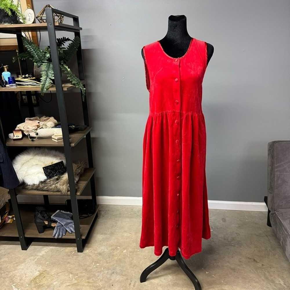 Vintage Fads red velvet button front dress women'… - image 3