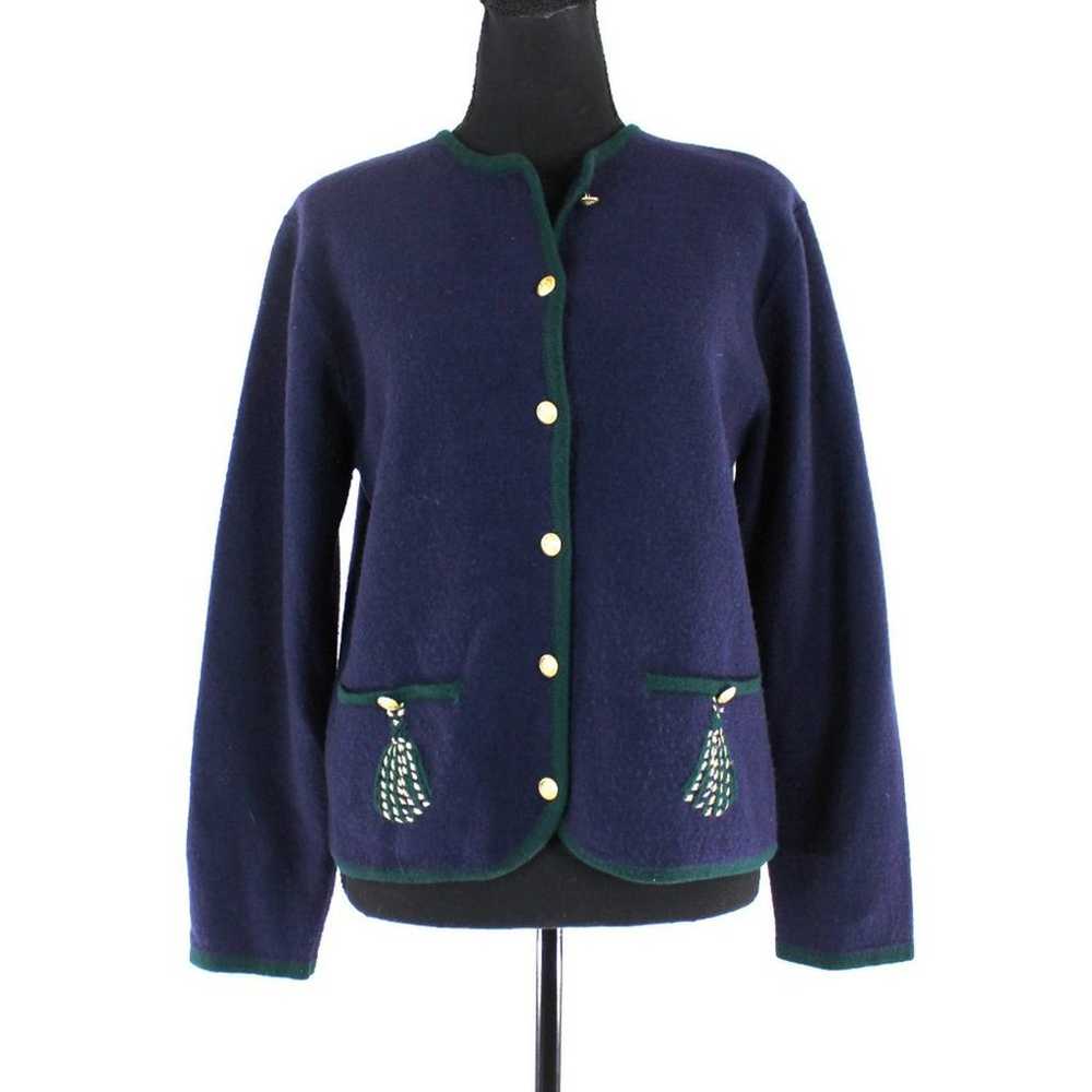 Pendleton Wool Navy Green Gold Button Embroider T… - image 1