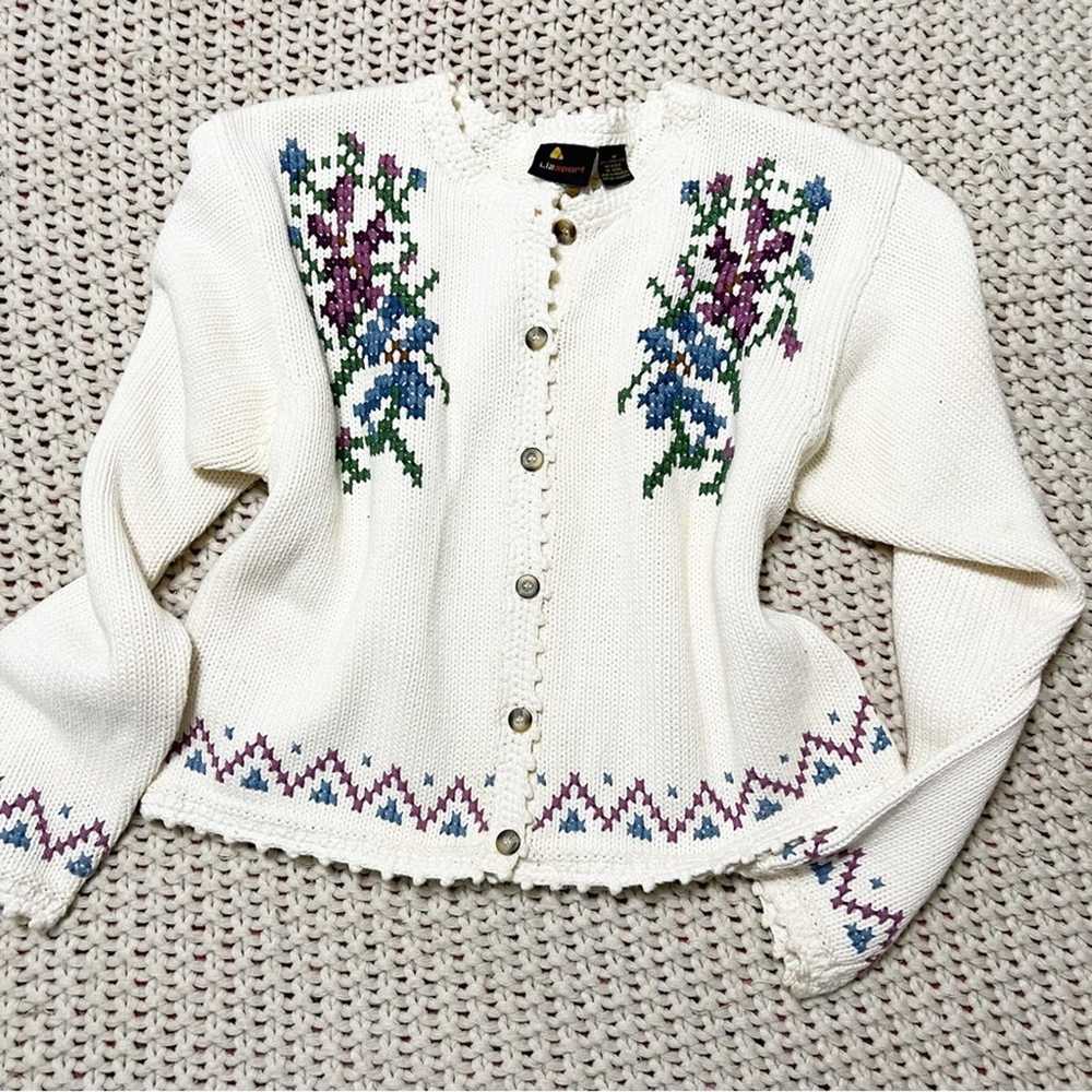 Vintage Liz Sport Cotton Floral Cardigan Sweater M - image 3