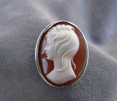 Antique shell signed cameo pin brooch pendant - image 1