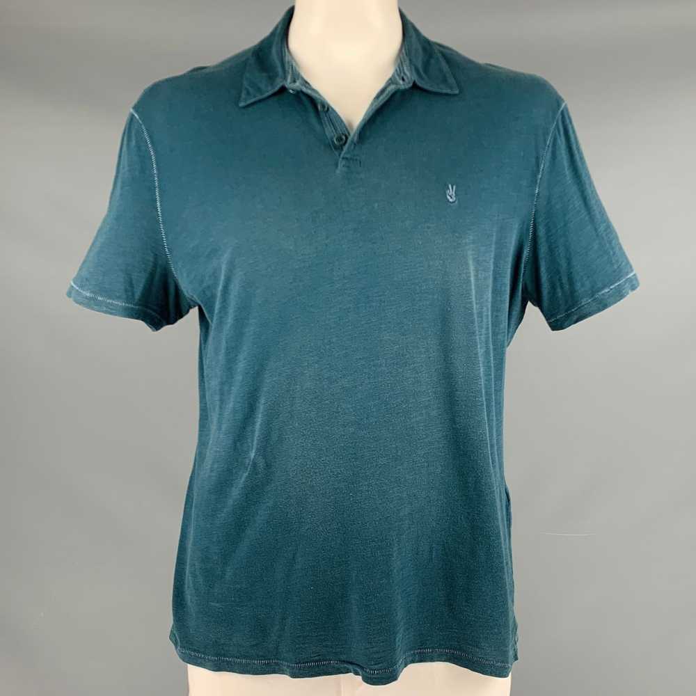 John Varvatos Teal Cotton Buttoned Polo - image 1