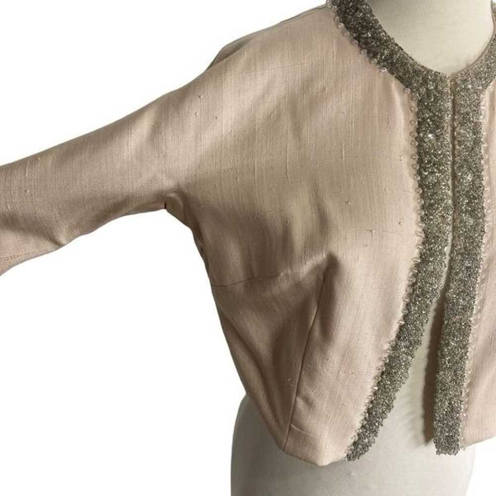 1950s 1960s S M Pink Cropped Jacket Beaded Evenin… - image 7