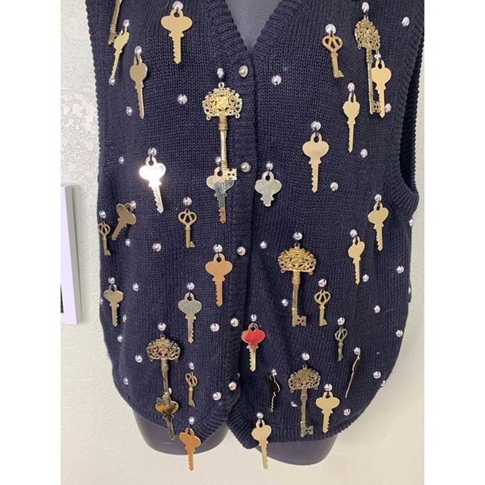Bonnie Boerer Vintage Black 1988 Key Knit Vest Sw… - image 10