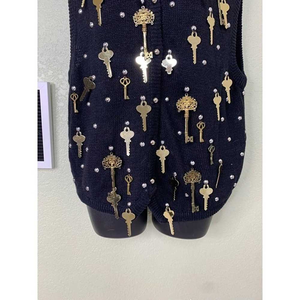 Bonnie Boerer Vintage Black 1988 Key Knit Vest Sw… - image 2