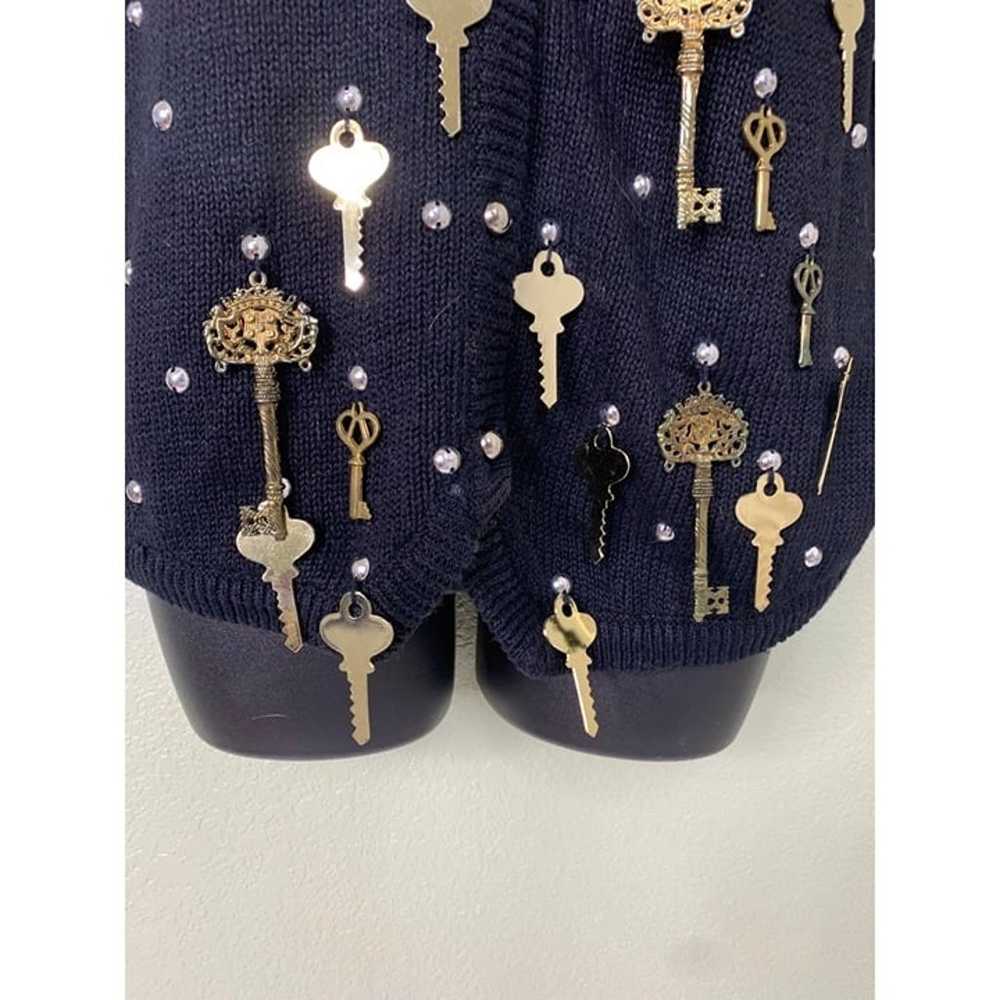 Bonnie Boerer Vintage Black 1988 Key Knit Vest Sw… - image 3