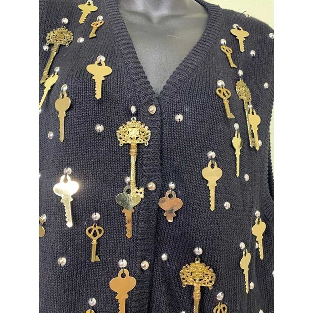 Bonnie Boerer Vintage Black 1988 Key Knit Vest Sw… - image 6