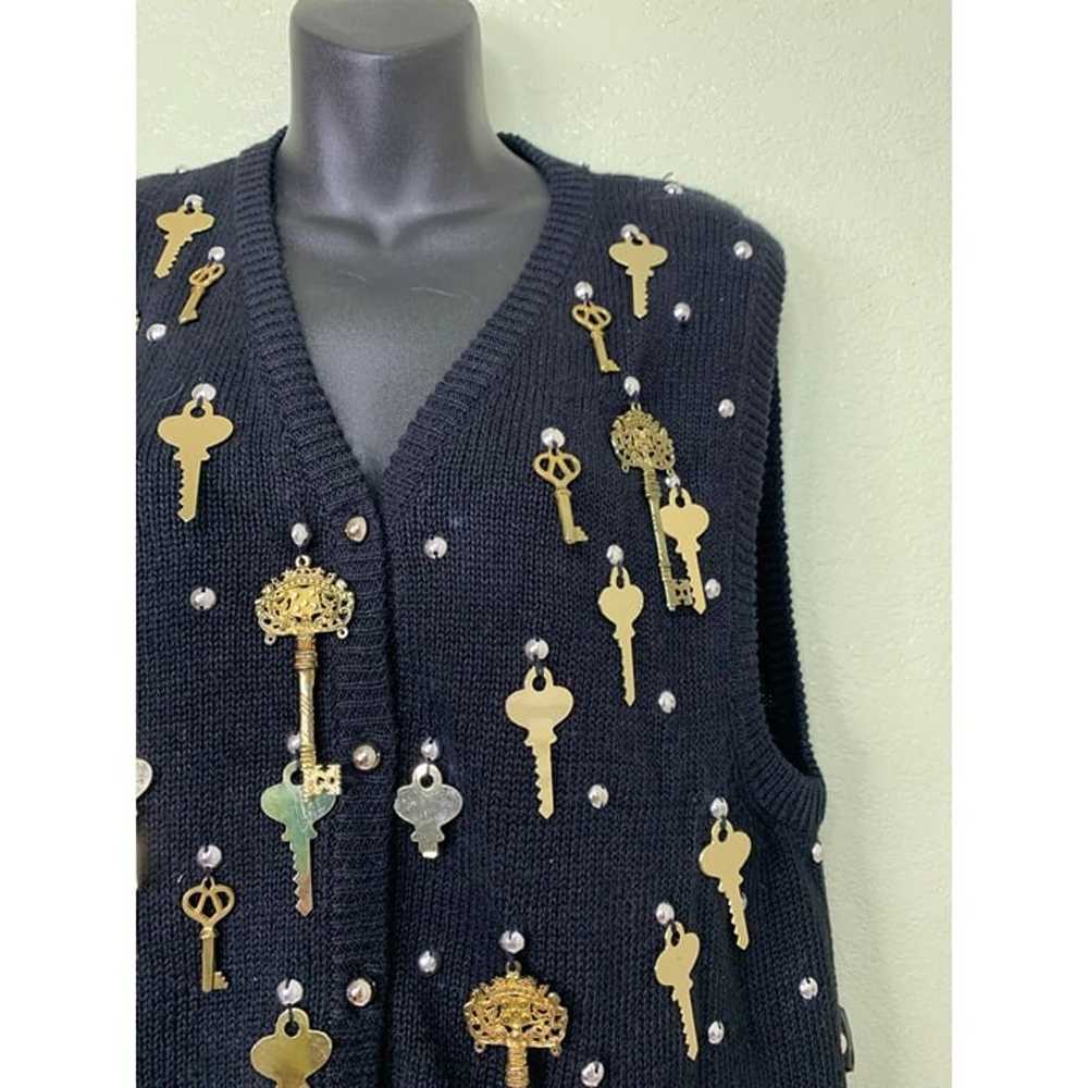 Bonnie Boerer Vintage Black 1988 Key Knit Vest Sw… - image 7