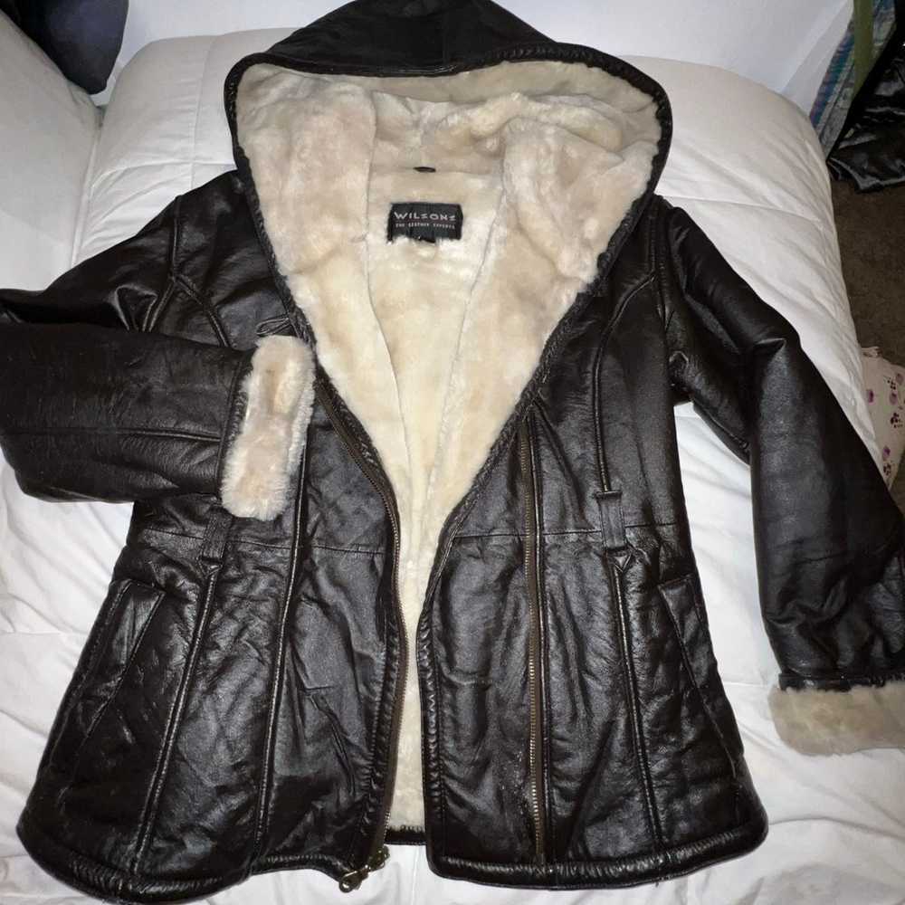 vintage women’s authentic leather fur lined coat - image 1