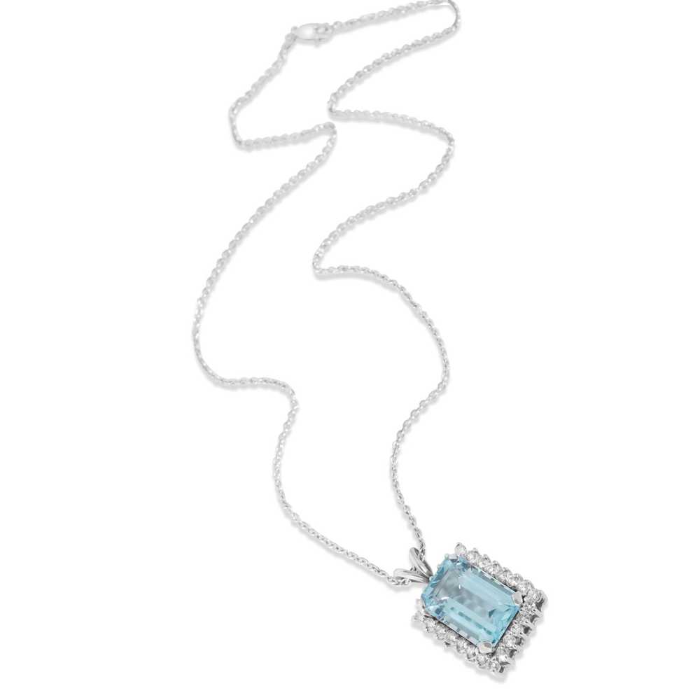 Tiffany & Co. Diamond and Aquamarine Pendant Neck… - image 2