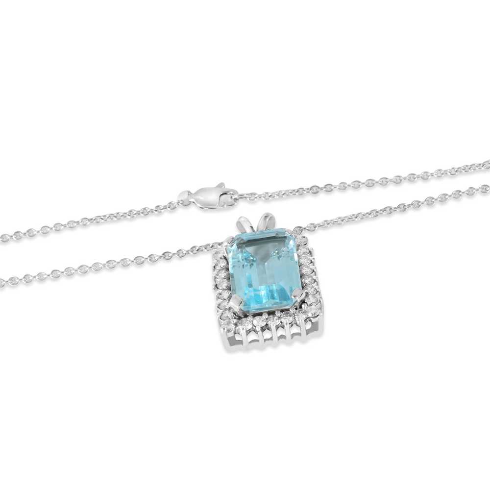 Tiffany & Co. Diamond and Aquamarine Pendant Neck… - image 3