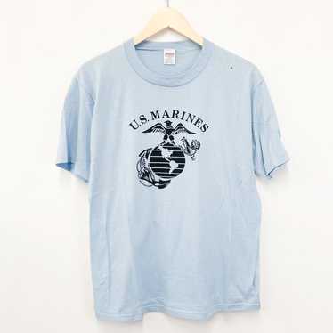 Vintage 80s US Marines Graphic T-shirt Blue Mens … - image 1