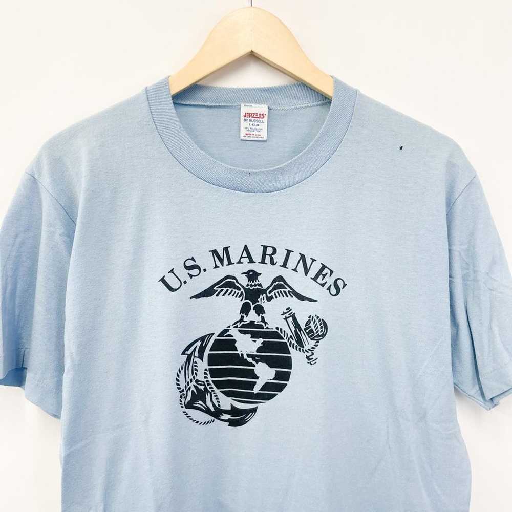 Vintage 80s US Marines Graphic T-shirt Blue Mens … - image 2