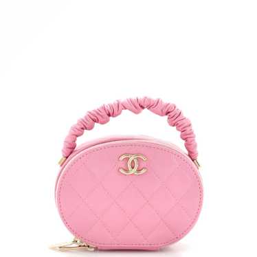 CHANEL CC Ruched Oval Top Handle Quilted Lambskin… - image 1