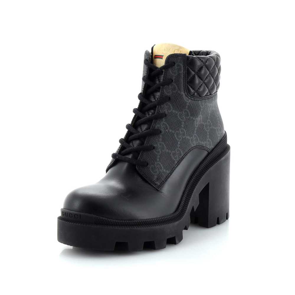 GUCCI Women's Lace Up Heeled Ankle Boots GG Coate… - image 1
