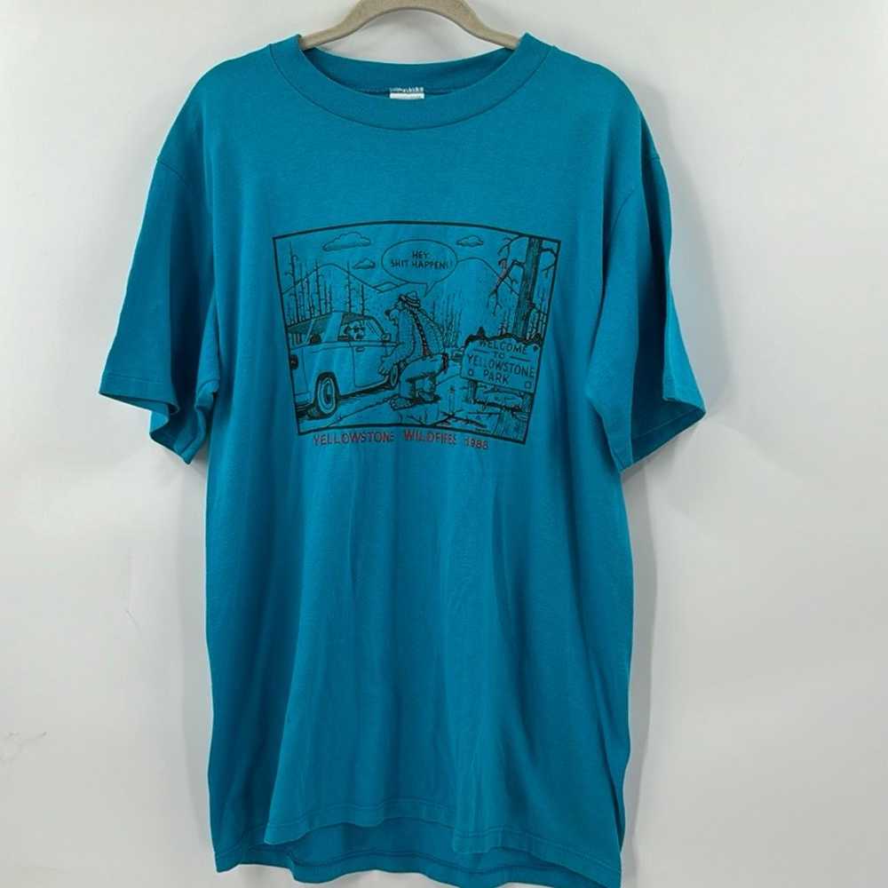 Vintage 1988 Yellowstone fire hey happens blue t … - image 1