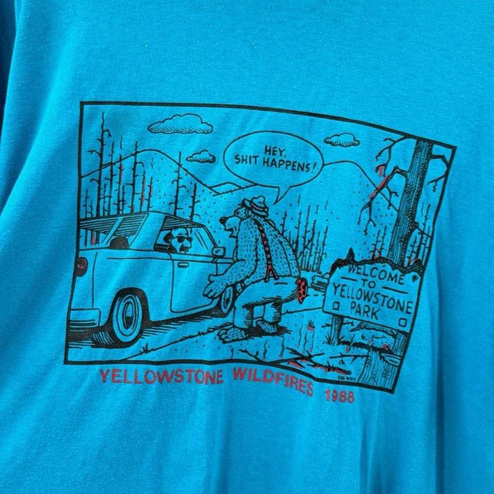Vintage 1988 Yellowstone fire hey happens blue t … - image 2
