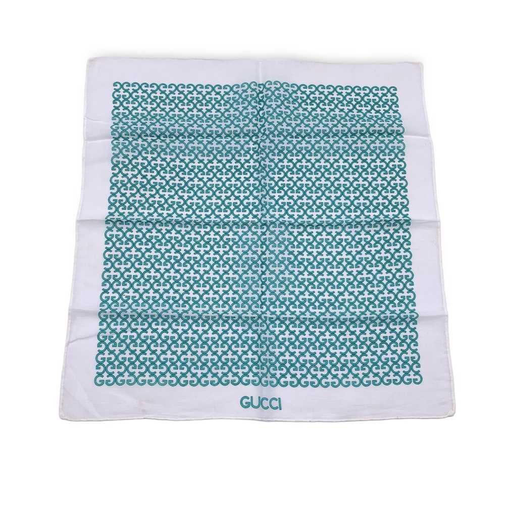 GUCCI Vintage White Green Gg Cotton Neck Scarf Po… - image 1