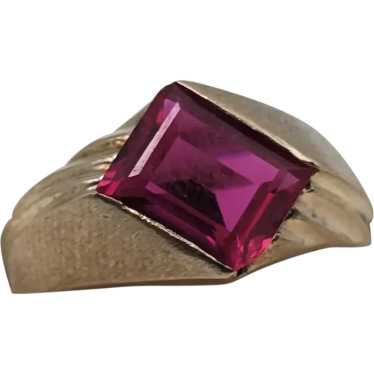 10k Ruby Ring. Emerald Cut Ruby Ring. LC Ruby Pink