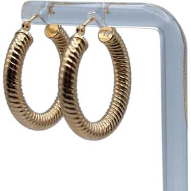 Large 14k Gold Ribbed Hoop Earrings. Eterna Gold E