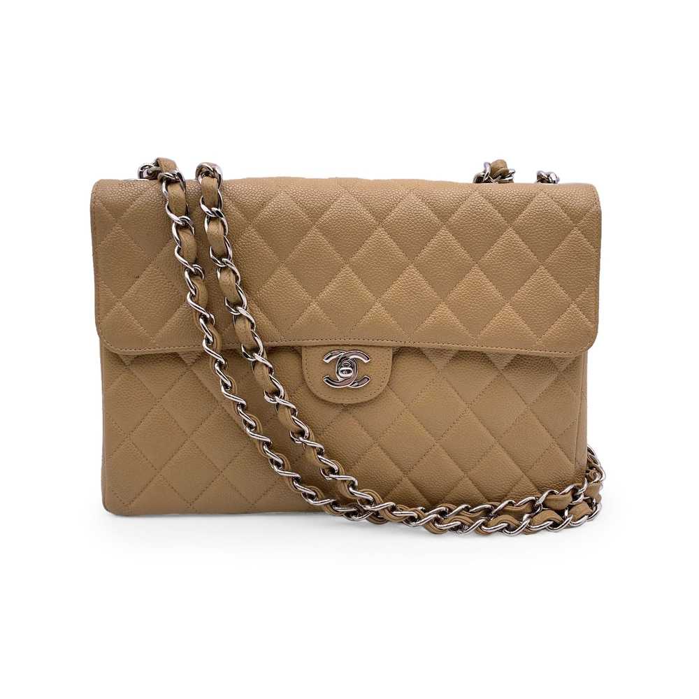 CHANEL Vintage Beige Quilted Caviar Jumbo Timeles… - image 1
