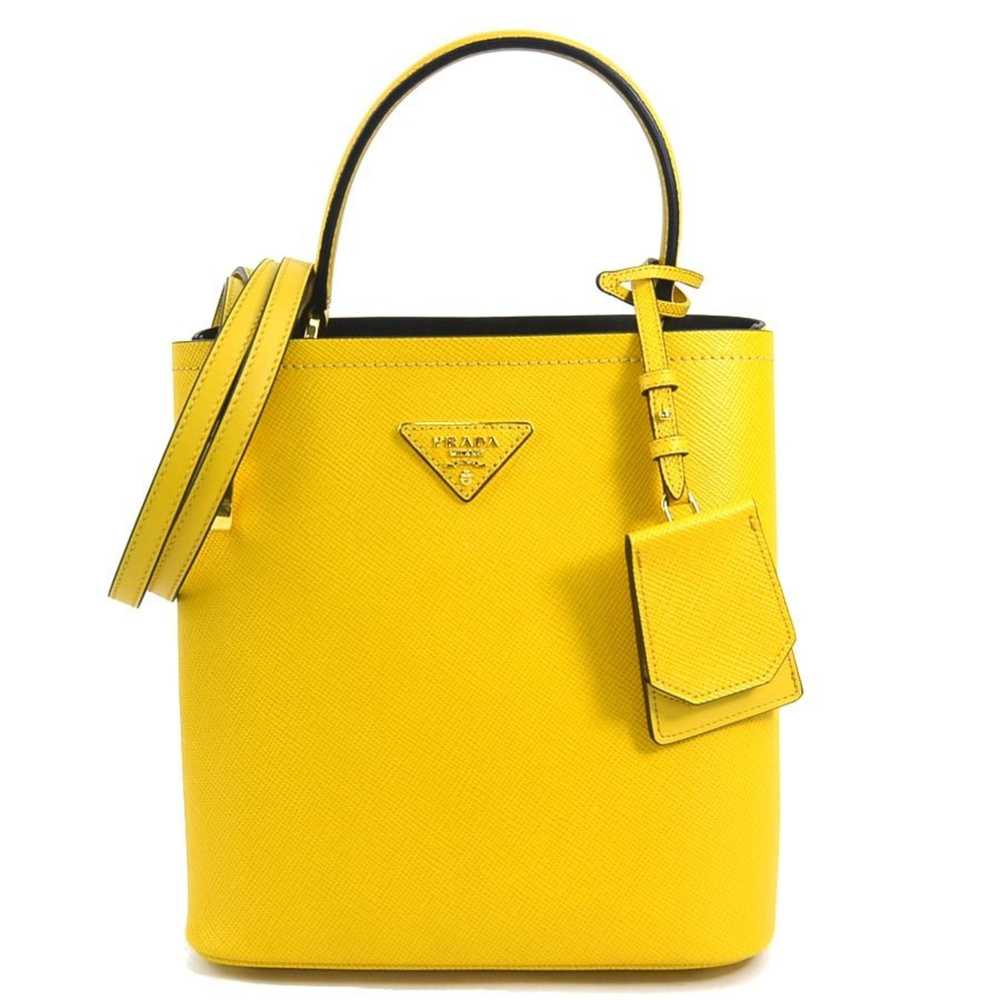 PRADA Handbag Crossbody Shoulder Bag Leather Yell… - image 1