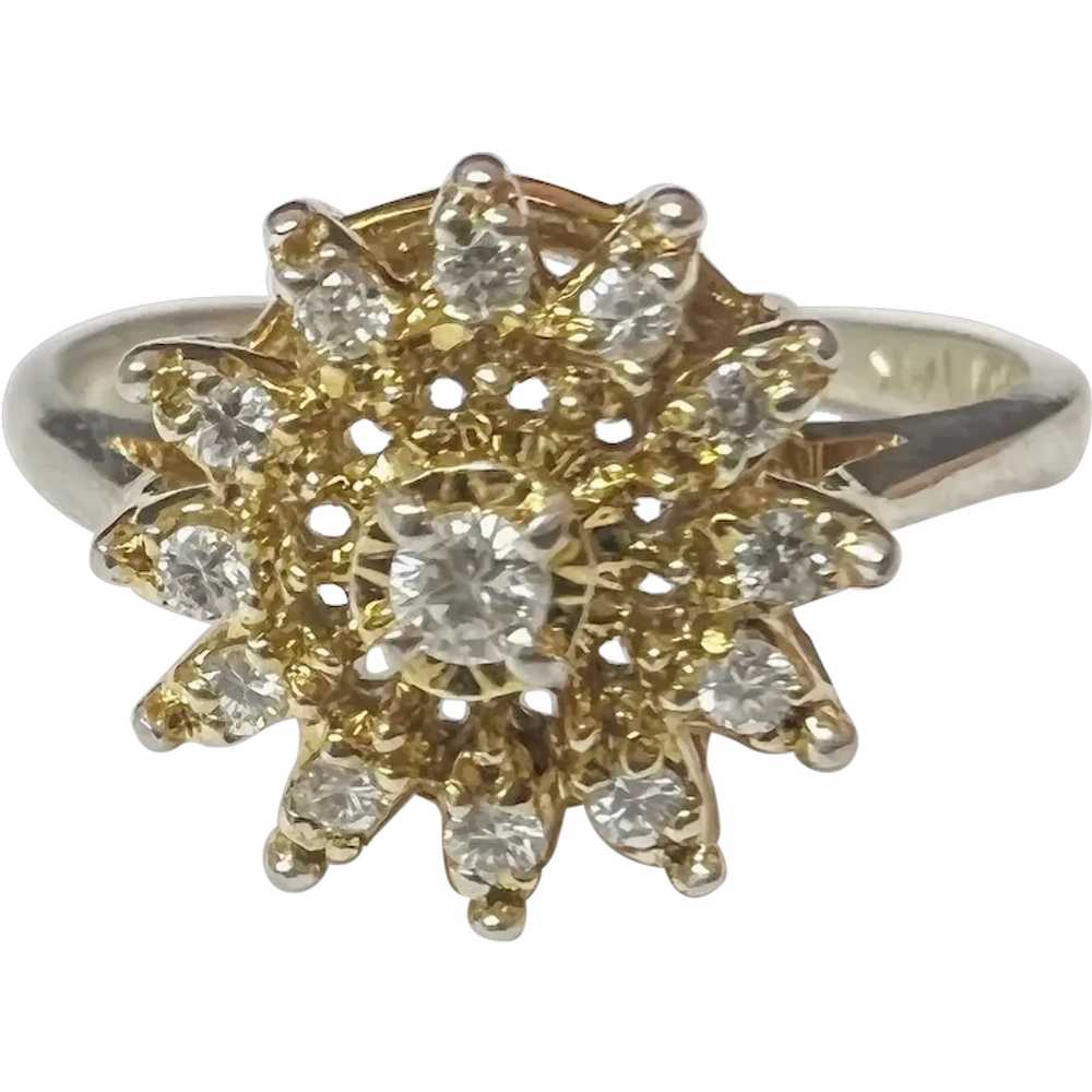 Vintage 14k Gold and Diamond Sunflower Ring - image 1