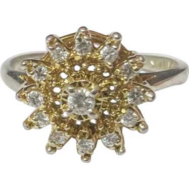 Vintage 14k Gold and Diamond Sunflower Ring - image 1