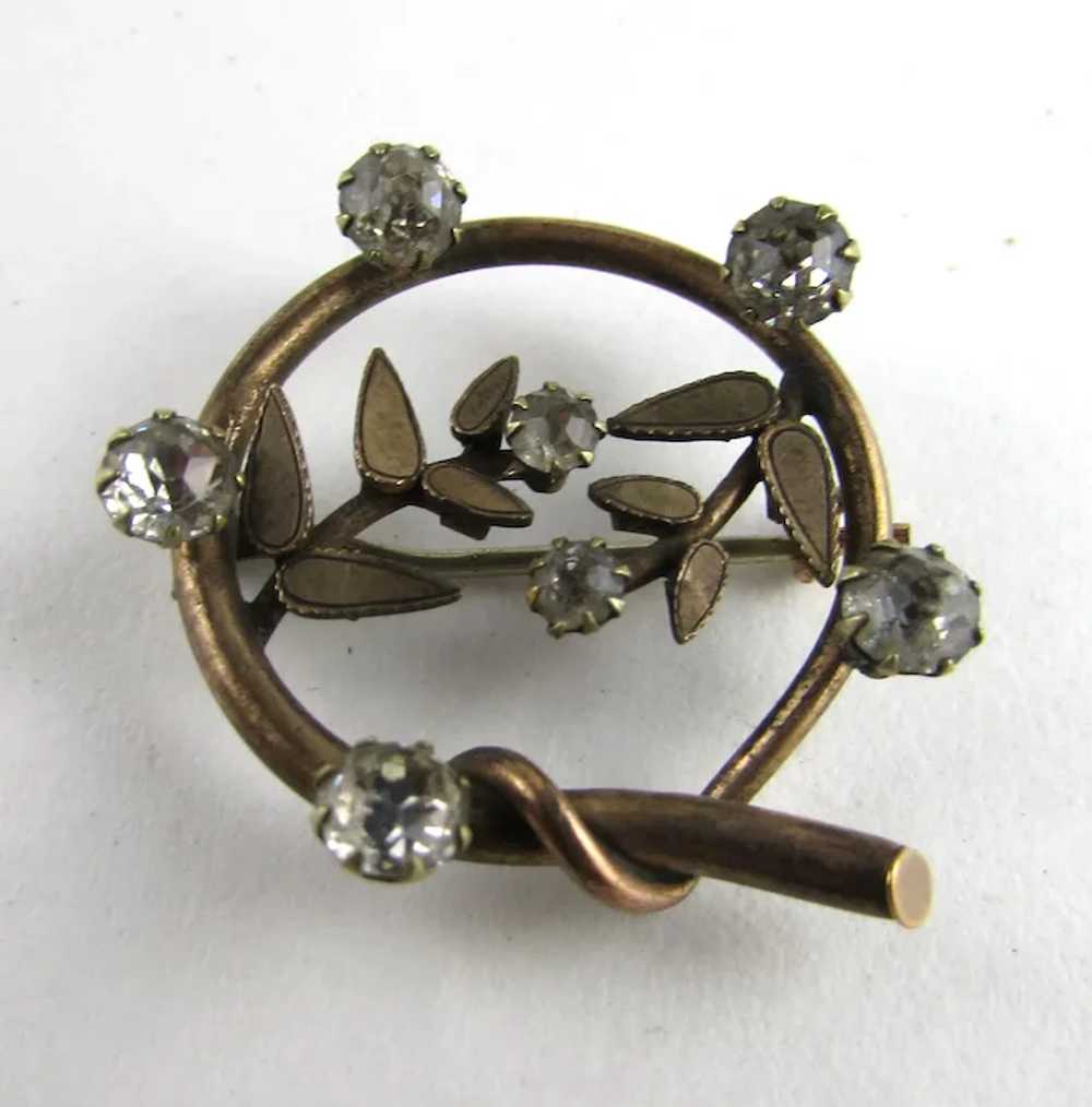 Early Gold Tone Pin With Clear Crystals - image 10
