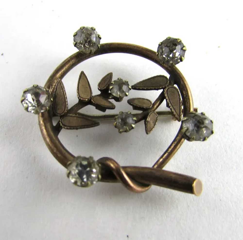 Early Gold Tone Pin With Clear Crystals - image 12