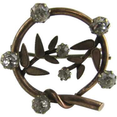 Early Gold Tone Pin With Clear Crystals - image 1