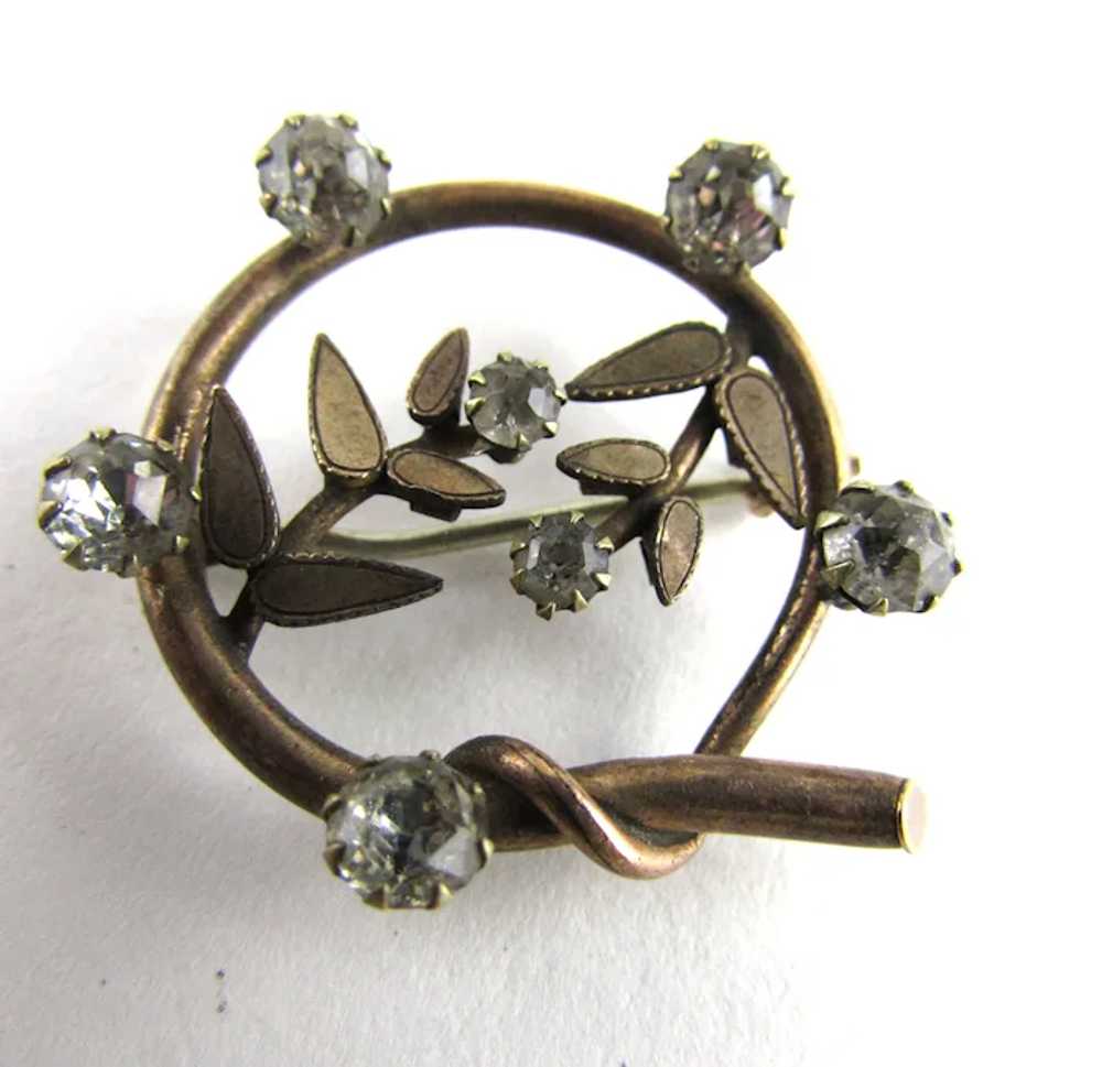 Early Gold Tone Pin With Clear Crystals - image 2