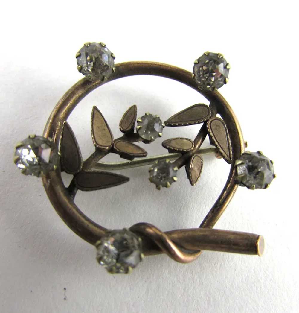 Early Gold Tone Pin With Clear Crystals - image 4
