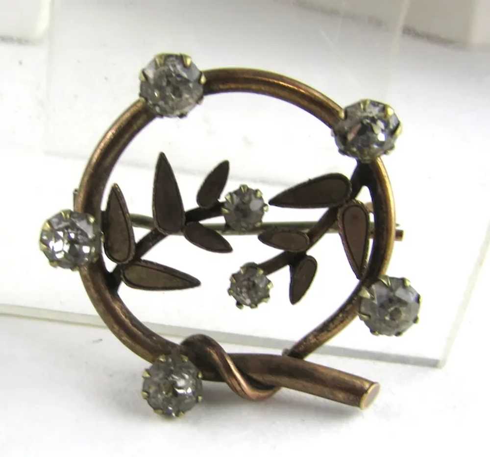 Early Gold Tone Pin With Clear Crystals - image 6
