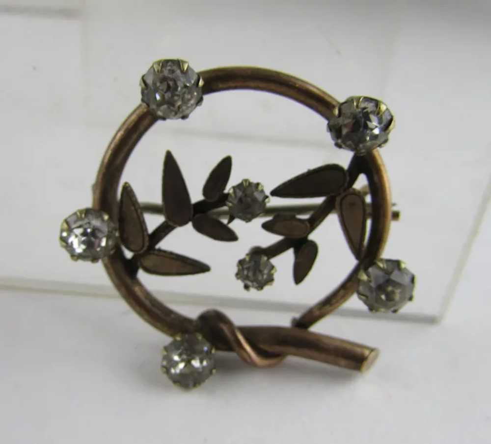 Early Gold Tone Pin With Clear Crystals - image 8