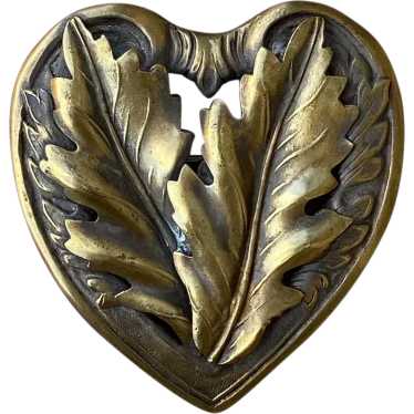 1940s Brass Victorian Revival Heart Brooch