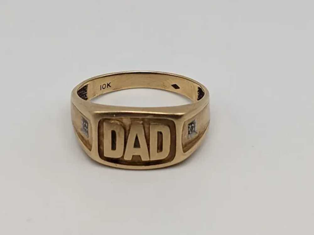 10k Yellow Gold DAD Diamond Ring Mens Father Stat… - image 5