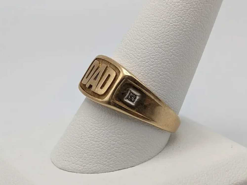 10k Yellow Gold DAD Diamond Ring Mens Father Stat… - image 6
