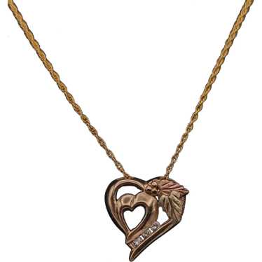 10k Black Hills Rose Gold Diamond Heart Pendant w… - image 1