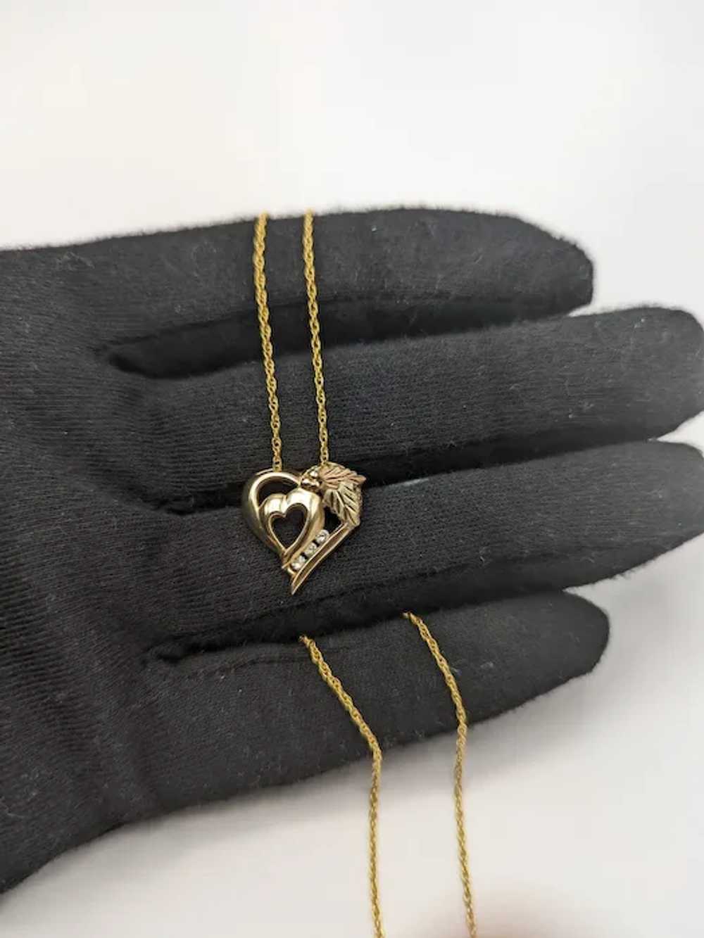 10k Black Hills Rose Gold Diamond Heart Pendant w… - image 4