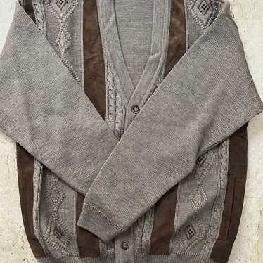 Vintage Norm Thompson Wool and Leather Cardigan S… - image 1