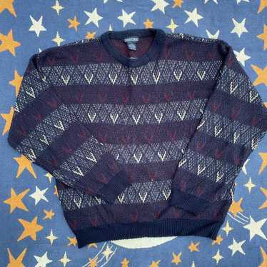 Vintage Jantzen Geometric Grandpa Sweater Blue Re… - image 1