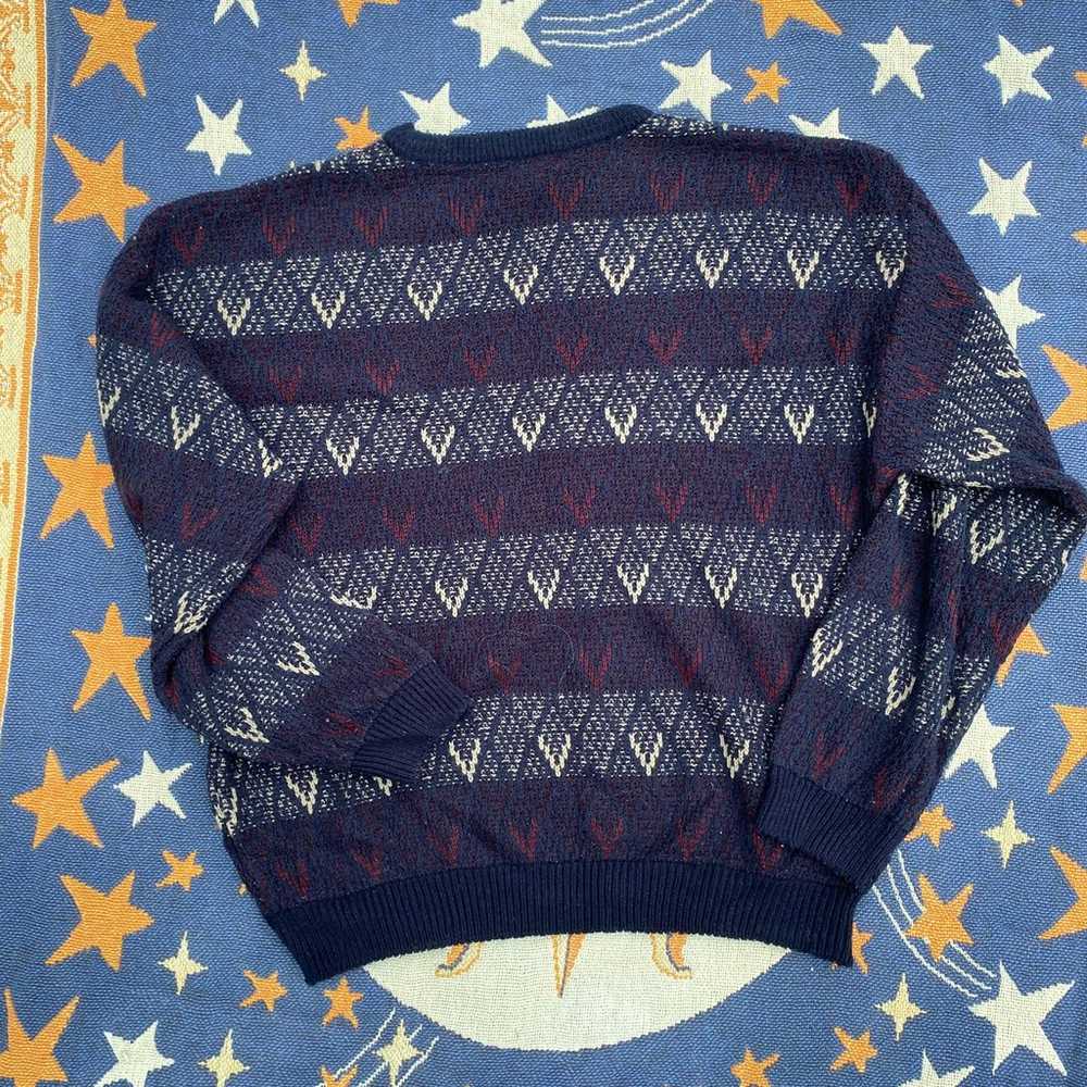 Vintage Jantzen Geometric Grandpa Sweater Blue Re… - image 3