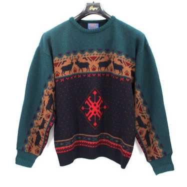 Pendleton Virgin Wool Nordic Green Navy Elk Knit … - image 1