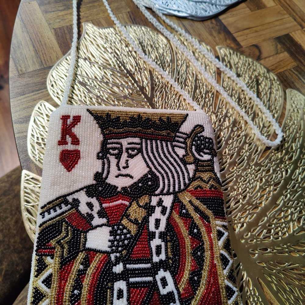 Vintage King of Hearts Glass Beaded Purse - image 2