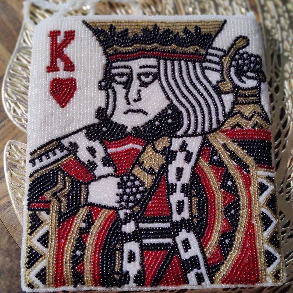Vintage King of Hearts Glass Beaded Purse - image 6