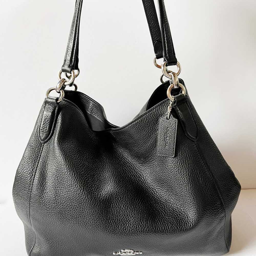Coach Black Pebbled Leather Hallie Shoulder Bag H… - image 1