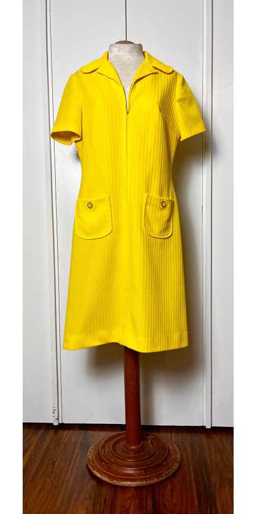 Vintage 1970's "Route One" Yellow Shift Dress