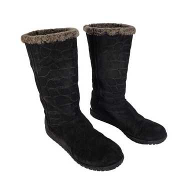 Stuart Weisman Black Croco Design Suede Fur Lined 